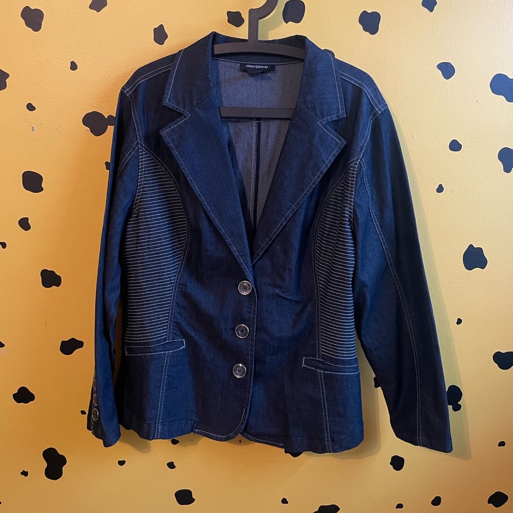 Plus Size Denim Blazer Y2K Preppy Chic Jean Jacket Ashley Stewart 18W